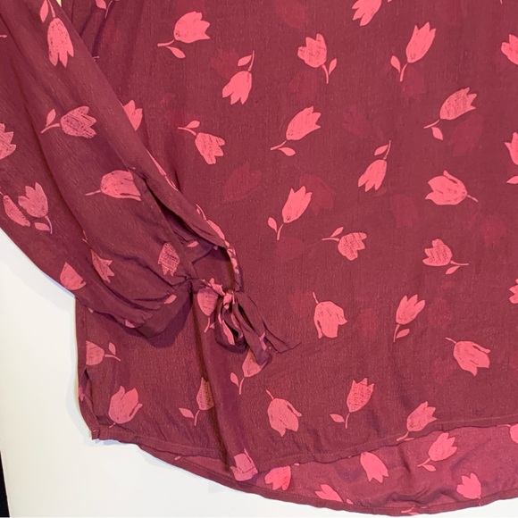 Long Tall Sally Size Red Floral Long Sleeve Blouse Size 14 - Picture 10 of 13